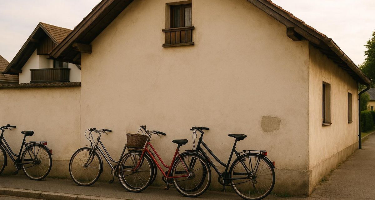 Fietsen tegen een gepleisterde muur in Oostenrijk